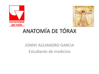 ANATOMÍA DE TÓRAX

JONNY ALEJANDRO GARCIA
  Estudiante de medicina
 