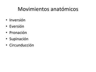 Movimientos anatómicos Inversión Eversión Pronación  Supinación Circunducción 