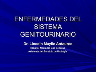 ENFERMEDADES DEL
     SISTEMA
 GENITOURINARIO
  Dr. Lincoln Maylle Antaurco
     Hospital Nacional Dos de Mayo
    Asistente del Servicio de Urología
 