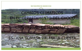 CAMBIOS CLIMATICOS 
EN EL DEPARTAMENTO DEL CHOCO 
UNIVERIDAD DE MANIZALES 
ES. ANA TOMASA VALENCIA CUESTA 
MUNICIPIO DE RIOSUCIO 
 