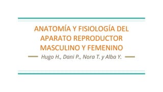 ANATOMÍA Y FISIOLOGÍA DEL
APARATO REPRODUCTOR
MASCULINO Y FEMENINO
Hugo H., Dani P., Nora T. y Alba Y.
 