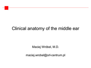 Clinical anatomy of the middle ear Maciej Wróbel, M.D. [email_address] 