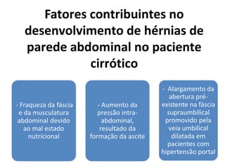 Fatores contribuintes no
desenvolvimento de hérnias de
parede abdominal no paciente
cirrótico
 