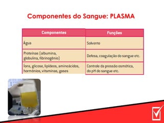 Componentes do Sangue: PLASMA
 