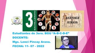 Estudiantes de 3ero. BGU “A-B-C-D-E”
DOCENTE:
Mgs. Lenci Pincay Arana.
FECHA: 11- 07 - 2022
 