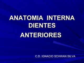 ANATOMIA INTERNAANATOMIA INTERNA
DIENTESDIENTES
ANTERIORESANTERIORES
C.D. IGNACIO SCHWAN SILVA
 