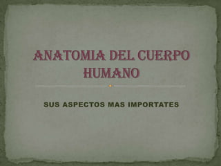 SUS ASPECTOS MAS IMPORTATES ANATOMIA DEL CUERPO HUMANO 