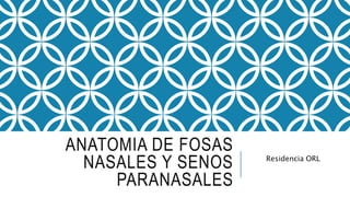 ANATOMIA DE FOSAS
NASALES Y SENOS
PARANASALES
Residencia ORL
 