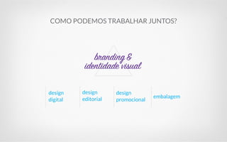 como podemos trabalhar juntos?
design
digital
design
editorial
design
promocional
embalagem
branding&
identidade visual
 