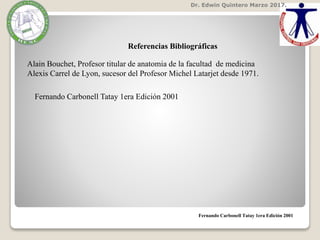 Dr. Edwin Quintero Marzo 2017.
Fernando Carbonell Tatay 1era Edición 2001
Referencias Bibliográficas
Alain Bouchet, Profesor titular de anatomia de la facultad de medicina
Alexis Carrel de Lyon, sucesor del Profesor Michel Latarjet desde 1971.
Fernando Carbonell Tatay 1era Edición 2001
 