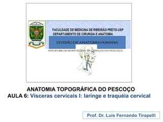 ANATOMIA TOPOGRÁFICA DO PESCOÇO
AULA 6: Vísceras cervicais I: laringe e traquéia cervical
Prof. Dr. Luís Fernando Tirapelli
 