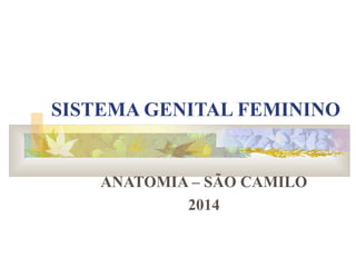 SISTEMA GENITAL FEMININO
ANATOMIA – SÃO CAMILO
2014
 