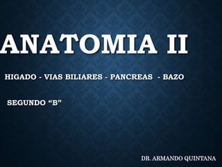 ANATOMIA II
HIGADO - VIAS BILIARES - PANCREAS - BAZO
SEGUNDO “B”
DR. ARMANDO QUINTANA
 