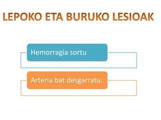 Hemorragia sortu
Arteria bat desgarratu.
 