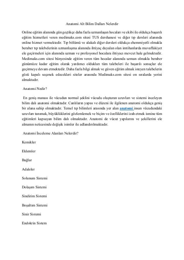 Anatomi Alt Bilim Dalları Nelerdir
