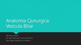Anatomia Quirurgica
Vesicula Biliar
CIRUGIA GENERAL
DR. NERY NICOLAS CHACOJ LOPEZ RI
DRA. ENMA KAROLINA SUCHINI RI
 