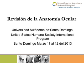 Revisión de la Anatomía Ocular

 Universidad Autónoma de Santo Domingo
 United States Humane Society International
                 Program
  Santo Domingo Marzo 11 al 12 del 2013
 