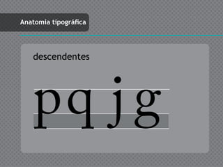 Anatomia tipográfica




   descendentes




    pq j g
 