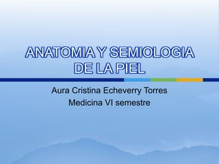 ANATOMIA Y SEMIOLOGIA
     DE LA PIEL
   Aura Cristina Echeverry Torres
       Medicina VI semestre
 