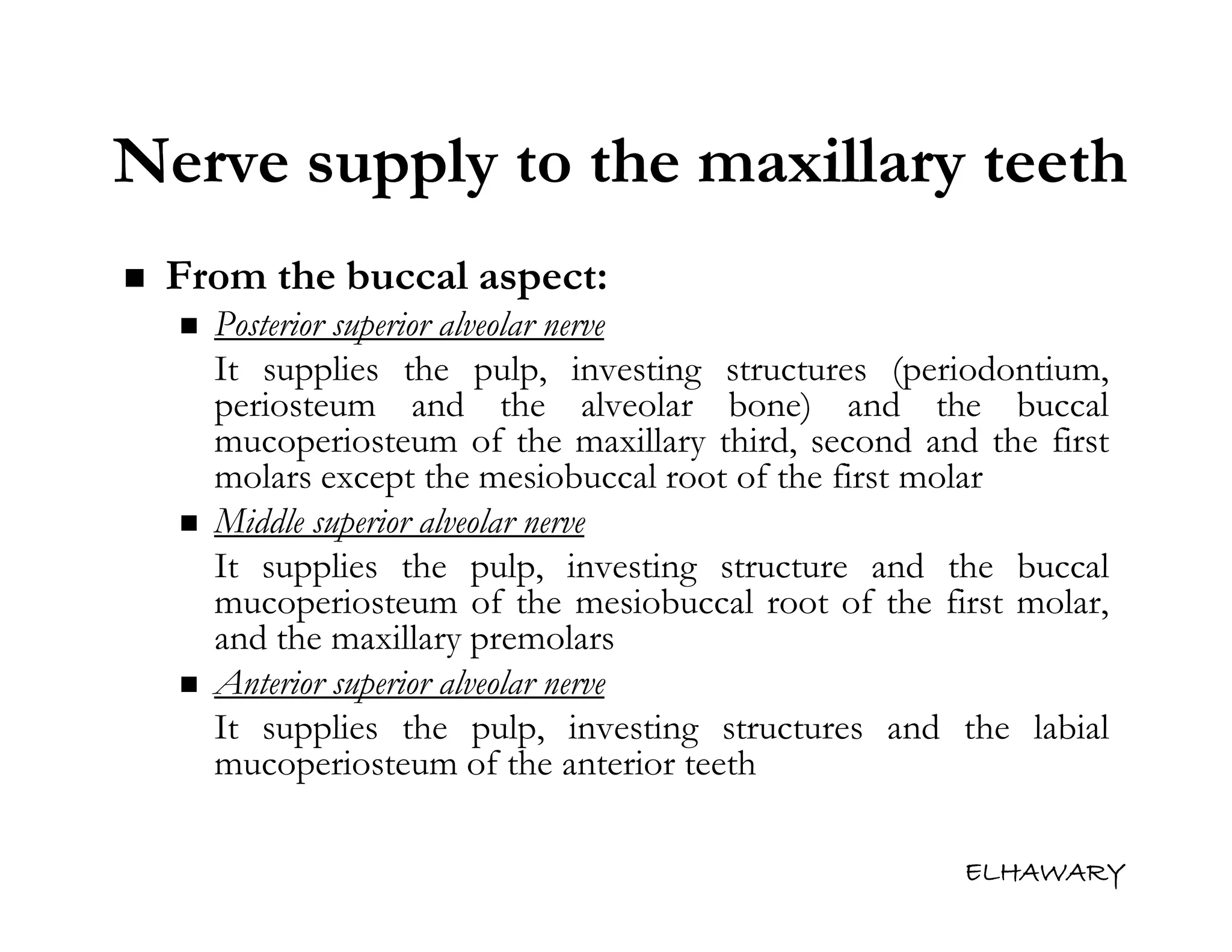 Anatomical consideration for local anesthesia sensory innervation of