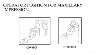 OPERATOR POSITION FOR MAXILLARY
IMPRESSION
CORRECT INCORRECT
45
 