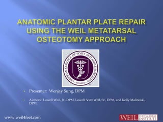 Anatomic Plantar Plate Repair Using the Weil Metatarsal Osteotomy Approach ,[object Object]