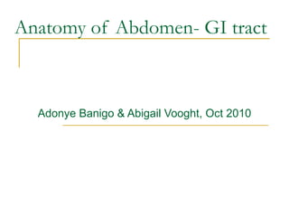 Anatomy of Abdomen- GI tract Adonye Banigo & Abigail Vooght, Oct 2010 