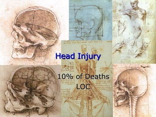 Head Injury 10% of Deaths LOC 