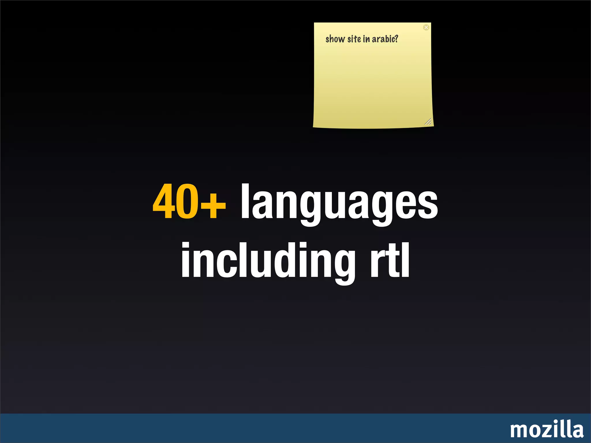 show site in arabic?




40+ languages
 including rtl


                               mozilla
 