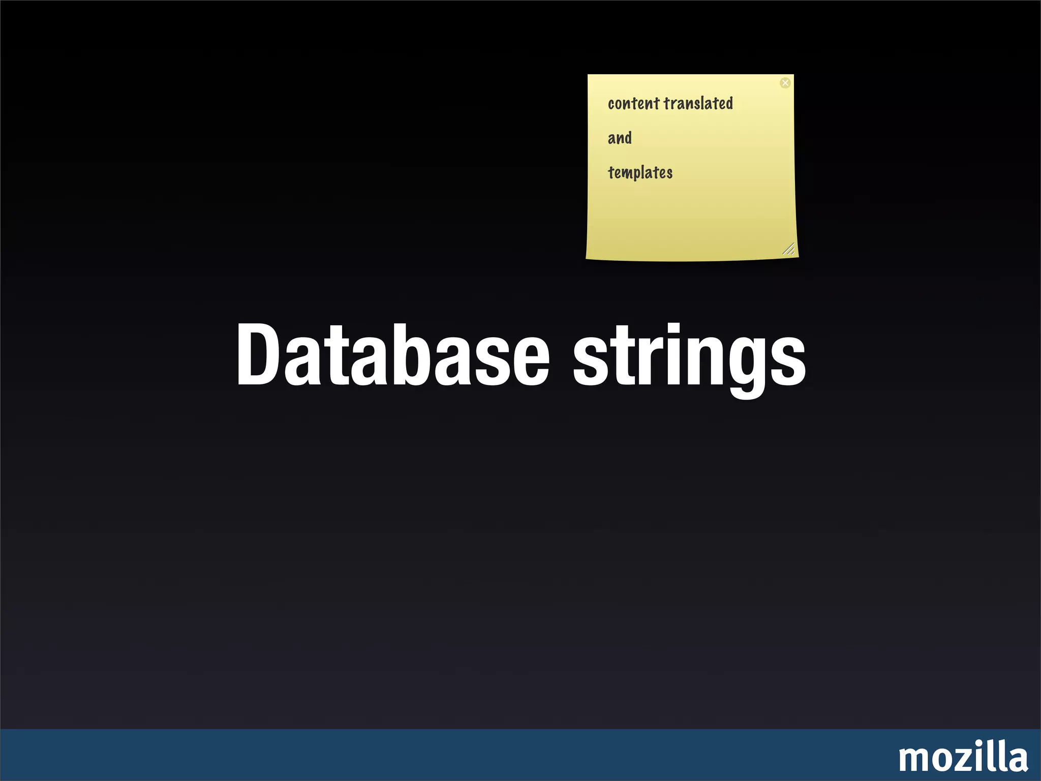 content translated

          and

          templates




Database strings



                               mozilla
 