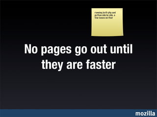 running both php and
             python side by side. a
             few issues on that




No pages go out until
   they are faster


                                      mozilla
 