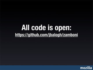 All code is open:
https://github.com/jbalogh/zamboni




                                     mozilla
 