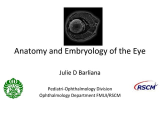 Anatomy and Embryology of the Eye

              Julie D Barliana

         Pediatri-Ophthalmology Division
      Ophthalmology Department FMUI/RSCM
 