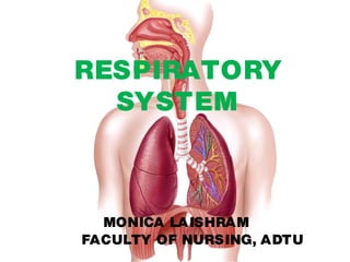 RESPIRATORY
SYSTEM
MONICA LAISHRAM
FACULTY OF NURSING, ADTU
 