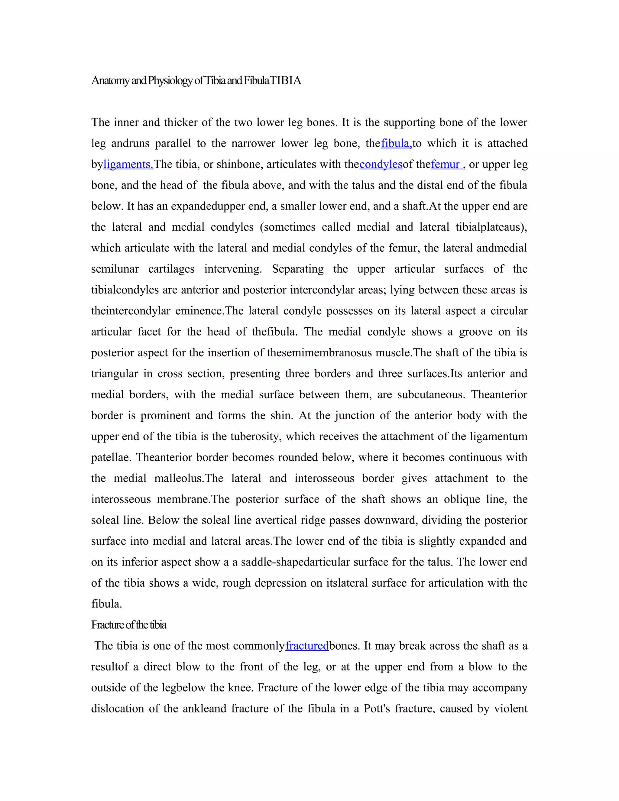 Anatomy and physiology of tibia and fibula tibia | DOC