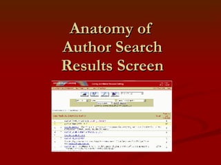 Anatomy of  Author Search Results Screen 