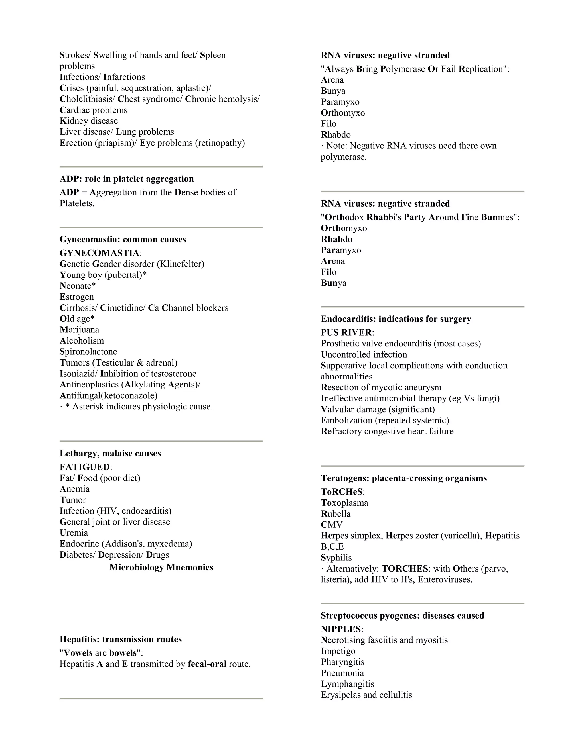 Anatomy, Biochemistry Mnemonics | PDF