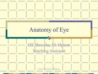 Anatomy of Eye GS Shrestha, M. Optom Teaching Assistant 