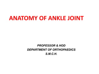 ANATOMY OF ANKLE JOINT
PROFESSOR & HOD
DEPARTMENT OF ORTHOPAEDICS
S.M.C.H.
 