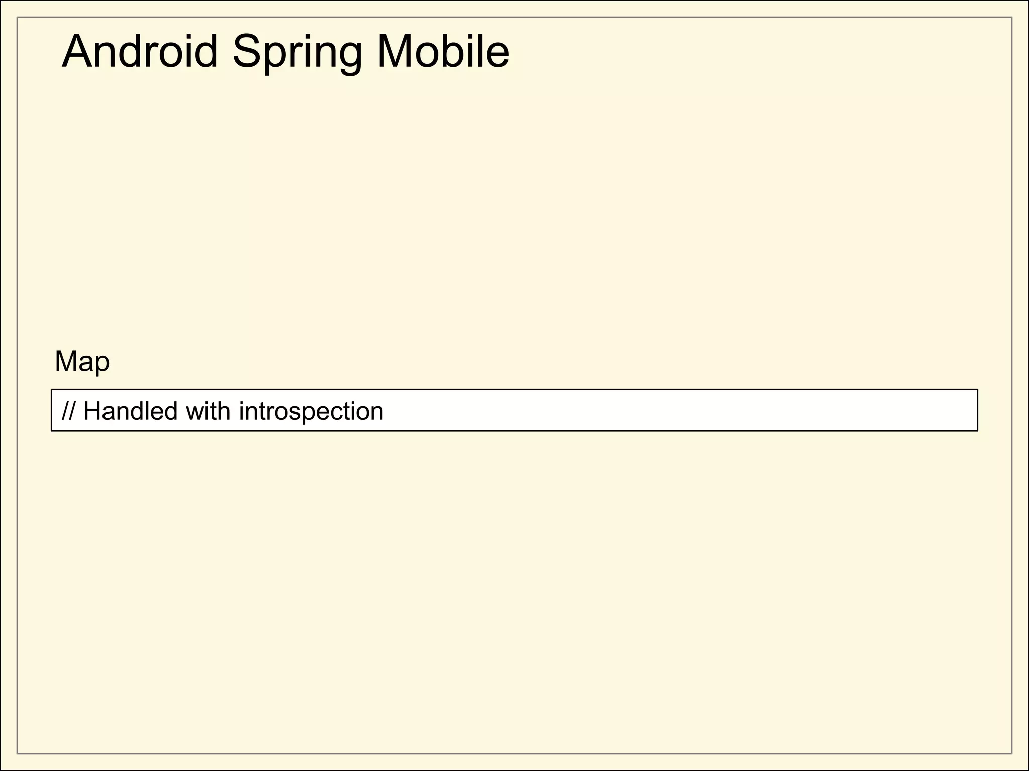 Android Spring Mobile




Map
// Handled with introspection
 