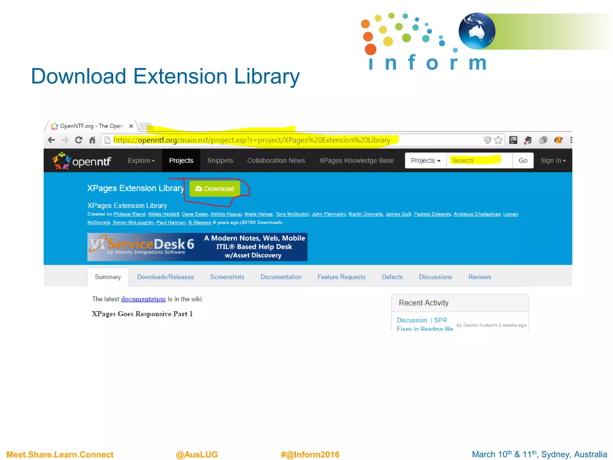 March 10th & 11th, Sydney, AustraliaMeet.Share.Learn.Connect @AusLUG #@Inform2016
Download Extension Library
 
