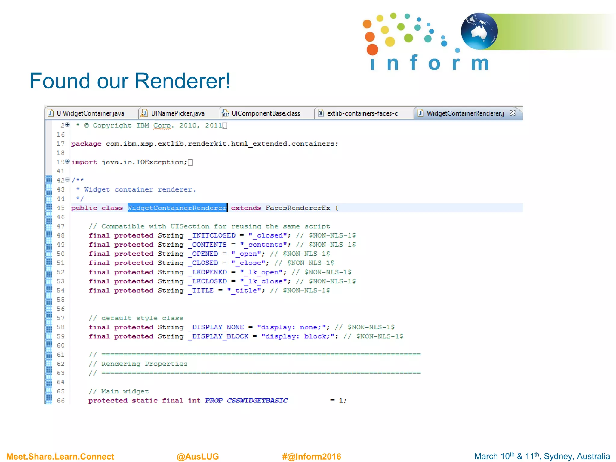 March 10th & 11th, Sydney, AustraliaMeet.Share.Learn.Connect @AusLUG #@Inform2016
Found our Renderer!
 