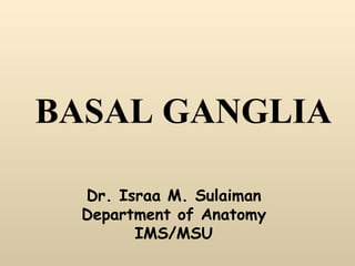 BASAL GANGLIA Dr. Israa M. Sulaiman Department of Anatomy IMS/MSU 