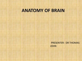 ANATOMY OF BRAIN
PRESENTER: DR THOMAS
JOHN
 