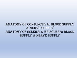 Anatomy of conjunctiva: blood supply
& nerve supply
anatomy of sclera & episclera: blood
supply & nerve supply
 