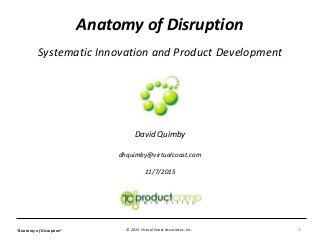 Anatomy of Disruption
© 2015 Virtual Coast Associates, Inc.
Systematic Innovation and Product Development
David Quimby
dhquimby@virtualcoast.com
11/7/2015
1“Anatomy of Disruption”
 