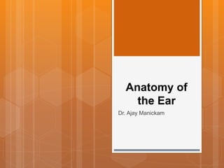 Anatomy of
the Ear
Dr. Ajay Manickam
 