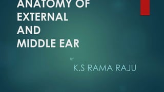 ANATOMY OF
EXTERNAL
AND
MIDDLE EAR
BY
K.S RAMA RAJU
 