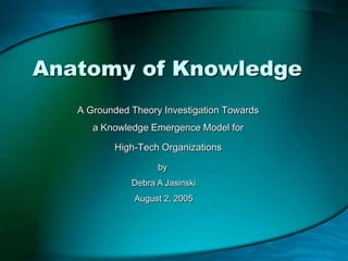 Anatomy of Knowledge A Grounded Theory Investigation Towards a Knowledge Emergence Model for  High-Tech Organizations by  Debra A Jasinski August 2, 2005 