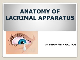 ANATOMY OF
LACRIMAL APPARATUS
DR.SIDDHARTH GAUTAM
 